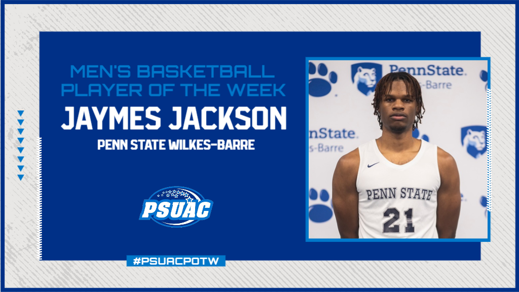 Penn State Wilkes-Barre's Jaymes Jackson was named PSUAC Men's Basketball Player of the Week on January 24, 2023.