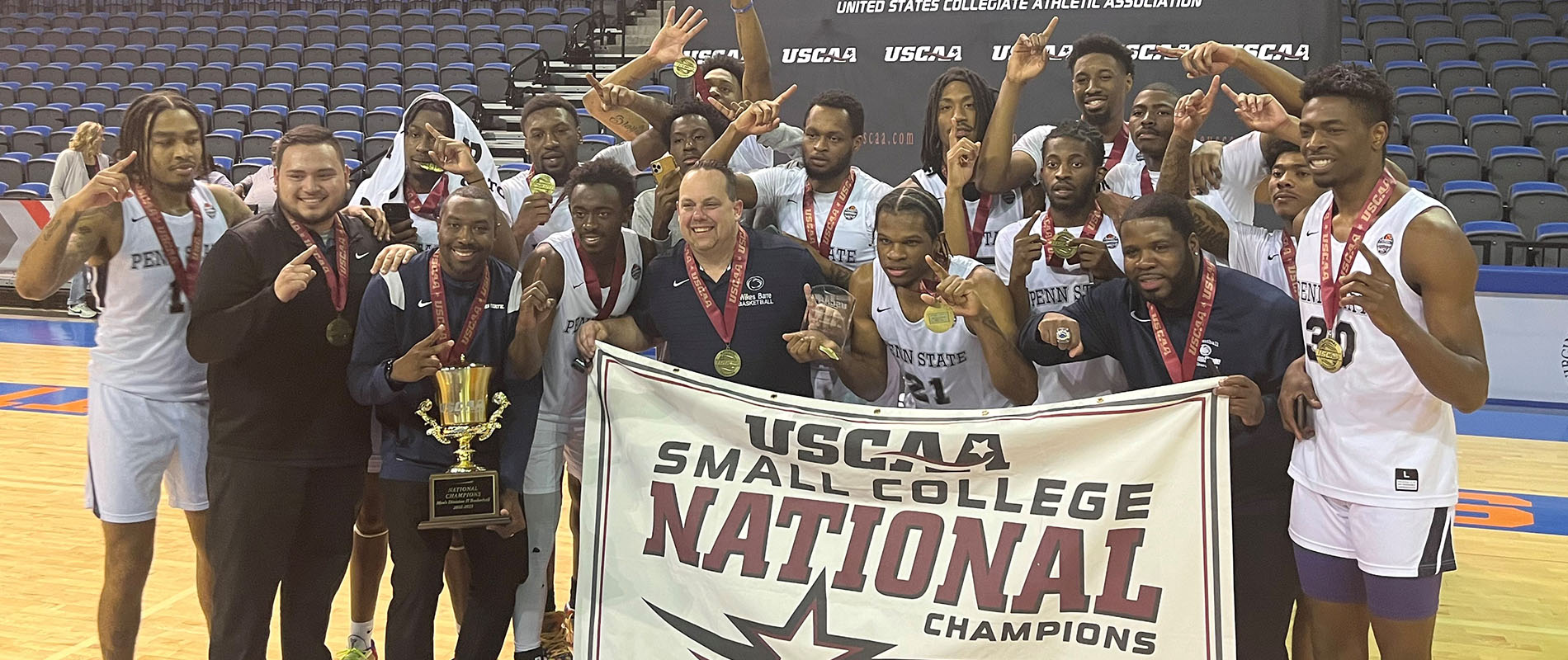 Penn State Wilkes-Barre captured the 2023 USCAA Men's Division II Basketball National Championship on Thursday, March 16 at the Virginia State University Multi-Purpose Center.