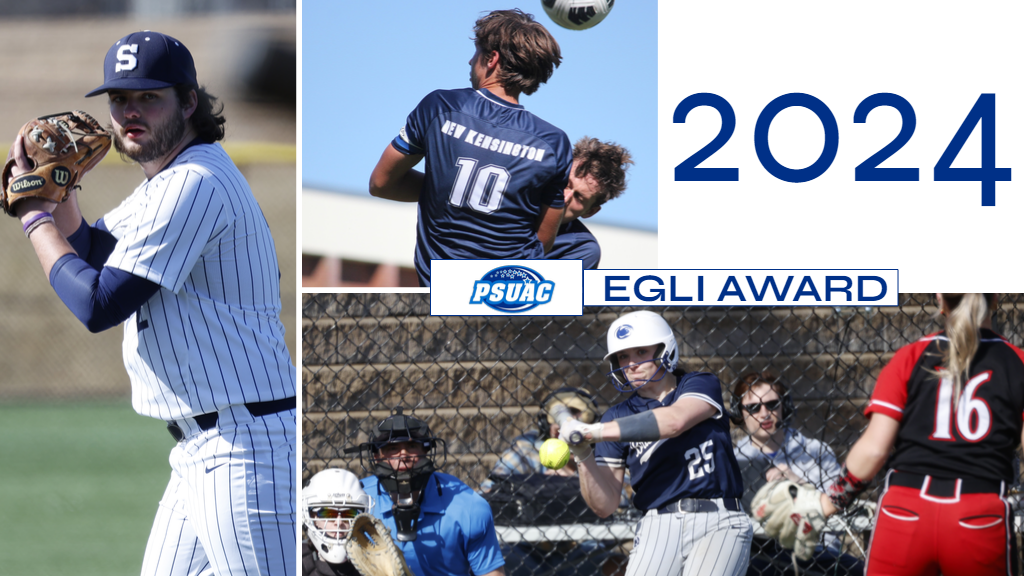 2024 PSUAC Egli Award recipients include, clockwise from left, Penn State Brandywine's Connor Thompson, Penn State New Kensington's Michael Chaloupka and Brandywine's Karly Rees.